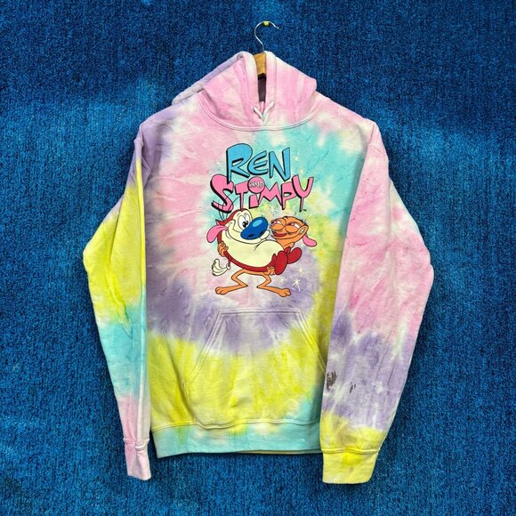 Nickelodeon Ren and Stimpy Tie-Dye Graphic Cartoon Hoodie Size Small - Picture 1 of 5